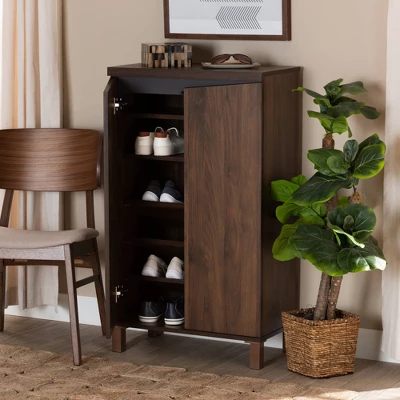 Talon Two-Tone Wood 2 Door Shoe Storage Cabinet Walnut Brown/Dark Gray - Baxton Studio 8 Talon Two-Tone Wood 2 Door Shoe Storage Cabinet Walnut Brown/Dark Gray - Baxton Studio - Image 8