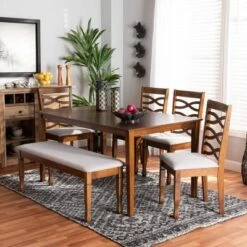6pc Lanier Dining Set Gray/Walnut/Brown - Baxton Studio -Baxton Studio GUEST 6f8a32eb 86d7 4276 88f3 4d3e84aaa13d