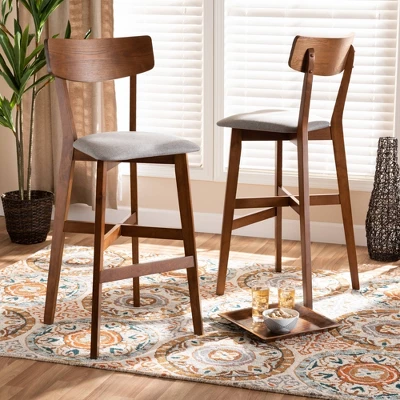 2pc Cameron Wood Counter Height Barstools Gray/Walnut/Brown - Baxton Studio 5 2pc Cameron Wood Counter Height Barstools Gray/Walnut/Brown - Baxton Studio - Image 5