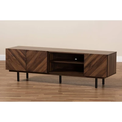 Berit Wood TV Stand For TVs Up To 70" Walnut - Baxton Studio 8 Berit Wood TV Stand For TVs Up To 70" Walnut - Baxton Studio - Image 8
