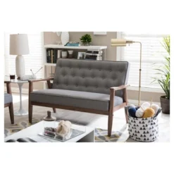 Sorrento Mid-Century Retro Modern Fabric Upholstered Wooden 2 Seater Loveseat Gray - Baxton Studio 5 Sorrento Mid-Century Retro Modern Fabric Upholstered Wooden 2 Seater Loveseat Gray - Baxton Studio -Baxton Studio GUEST 70e6495f 472c 4e56 b4eb 46190e05c31c