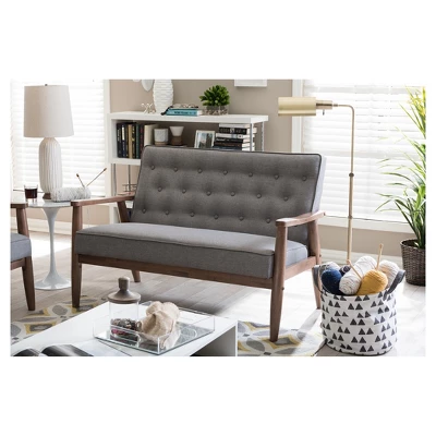 Sorrento Mid-Century Retro Modern Fabric Upholstered Wooden 2 Seater Loveseat Gray - Baxton Studio 3 Sorrento Mid-Century Retro Modern Fabric Upholstered Wooden 2 Seater Loveseat Gray - Baxton Studio - Image 3