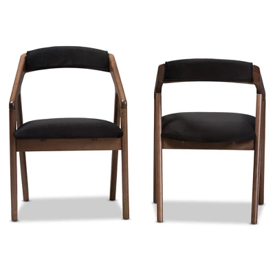 Set Of 2 Wendy Midcentury Modern Velvet And Walnut Wood Finishing Dining Chairs Dark Gray/ Brown - Baxton Studio 1 Set Of 2 Wendy Midcentury Modern Velvet And Walnut Wood Finishing Dining Chairs Dark Gray/ Brown - Baxton Studio