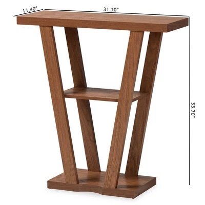 Boone Wood Console Table Walnut Brown - Baxton Studio: Modern Entryway Furniture With Shelf, Space-Saving Design 6 Boone Wood Console Table Walnut Brown - Baxton Studio: Modern Entryway Furniture With Shelf, Space-Saving Design - Image 6