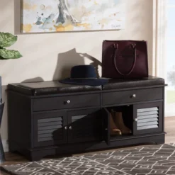 Leo Modern And Contemporary Wood 2 Drawer Shoe Storage Bench Dark Brown - Baxton Studio 16 Leo Modern And Contemporary Wood 2 Drawer Shoe Storage Bench Dark Brown - Baxton Studio -Baxton Studio GUEST 71aa7c8f 813b 48ab 8d52 4075631dcd50
