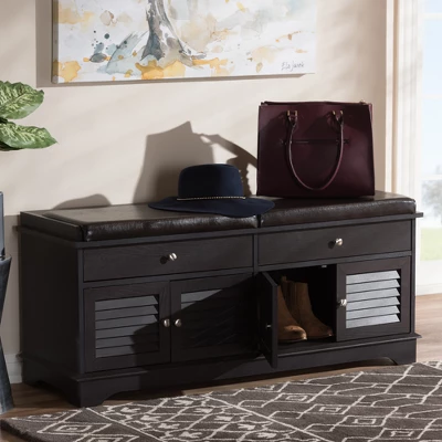 Leo Modern And Contemporary Wood 2 Drawer Shoe Storage Bench Dark Brown - Baxton Studio 8 Leo Modern And Contemporary Wood 2 Drawer Shoe Storage Bench Dark Brown - Baxton Studio - Image 8