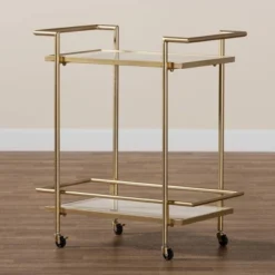 Louise Metal And Marble 2 Tier Wine Cart Gold/White Marble - Baxton Studio -Baxton Studio GUEST 721e71c8 4f75 4c41 82c0 1c934b24e020