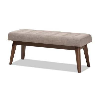 Elia Mid Century Modern Walnut Wood Fabric Button Tufted Bench - Baxton Studio 10 Elia Mid Century Modern Walnut Wood Fabric Button Tufted Bench - Baxton Studio - Image 10