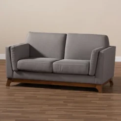 Baxton Studio Sava Fabric Upholstered Walnut Wood 2 Seater Loveseat Gray - BaxtonStudio -Baxton Studio GUEST 7262e7b8 6e4f 4395 af0e 3913c31d4eb5