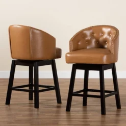 2pc Theron Faux Leather And Wood Swivel Counter Stool Set - Baxton Studio 16 2pc Theron Faux Leather And Wood Swivel Counter Stool Set - Baxton Studio -Baxton Studio GUEST 7264523c 91e8 48a3 926a 16136150e762