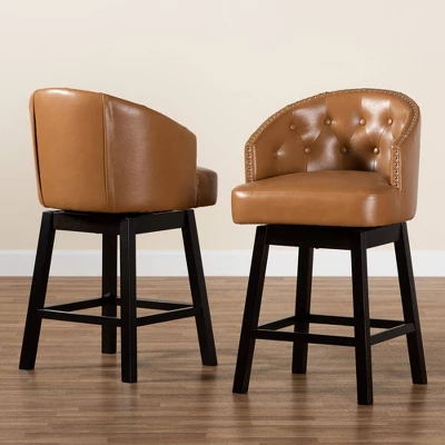 2pc Theron Faux Leather And Wood Swivel Counter Stool Set - Baxton Studio 7 2pc Theron Faux Leather And Wood Swivel Counter Stool Set - Baxton Studio - Image 7