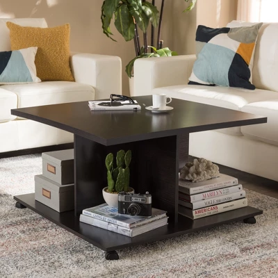 Cladine Modern Coffee Table With Storage Compartments & Castors - Baxton Studio 3 Cladine Modern Coffee Table With Storage Compartments & Castors - Baxton Studio - Image 3