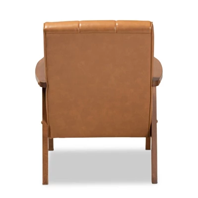 Nikko Mid-Century Faux Leather Upholstered Wood Lounge Chair Walnut/Brown - Baxton Studio 3 Nikko Mid-Century Faux Leather Upholstered Wood Lounge Chair Walnut/Brown - Baxton Studio - Image 3