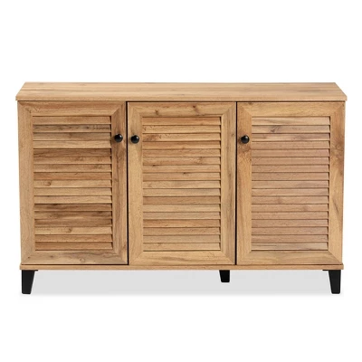 Coolidge Wood 3 Door Storage Cabinet Oak Brown - Baxton Studio 2 Coolidge Wood 3 Door Storage Cabinet Oak Brown - Baxton Studio - Image 2