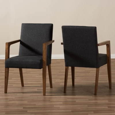Set Of 2 Andrea Mid - Century Modern Upholstered Wooden Armchair - Dark Gray - Baxton Studio 4 Set Of 2 Andrea Mid - Century Modern Upholstered Wooden Armchair - Dark Gray - Baxton Studio - Image 4