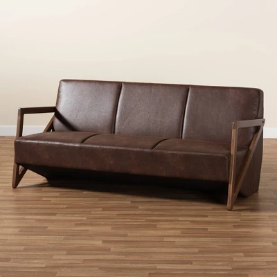 Christa Faux Leather Effect Fabric Upholstered Wood Sofa Dark Brown/Walnut Brown - Baxton Studio 8 Christa Faux Leather Effect Fabric Upholstered Wood Sofa Dark Brown/Walnut Brown - Baxton Studio - Image 8