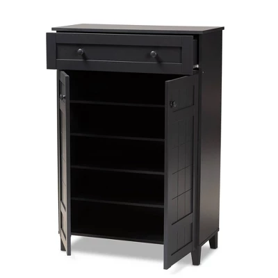Shelf Wood Shoe Storage Cabinet With Drawer Glidden Finished Black - Baxton Studio 9 Shelf Wood Shoe Storage Cabinet With Drawer Glidden Finished Black - Baxton Studio - Image 9