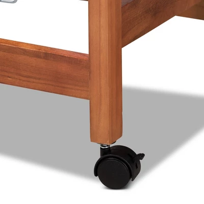 Crayton Wood And Metal Mobile Kitchen Storage Cart Oak Brown/Silver - Baxton Studio 9 Crayton Wood And Metal Mobile Kitchen Storage Cart Oak Brown/Silver - Baxton Studio - Image 9