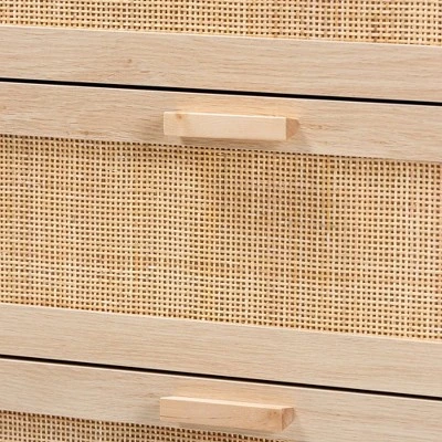 Sebille Wood With Natural Rattan 3 Drawer Storage Chest Light Brown - Baxton Studio 4 Sebille Wood With Natural Rattan 3 Drawer Storage Chest Light Brown - Baxton Studio - Image 4