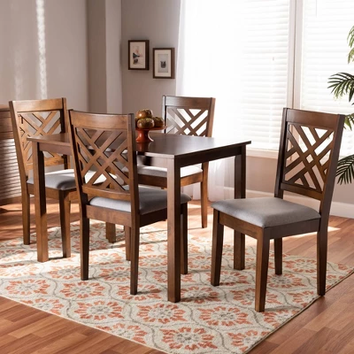 5pc Caron Fabric Upholstered Wood Dining Set Gray/Walnut - Baxton Studio 6 5pc Caron Fabric Upholstered Wood Dining Set Gray/Walnut - Baxton Studio - Image 6