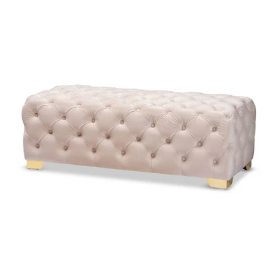 Avara Velvet Button Tufted Bench Ottoman - Baxton Studio 9 Avara Velvet Button Tufted Bench Ottoman - Baxton Studio - Image 9