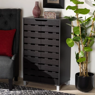 2 Door Ernest Brown Wood Shoe Storage Cabinet Dark Brown - Baxton Studio 6 2 Door Ernest Brown Wood Shoe Storage Cabinet Dark Brown - Baxton Studio - Image 6