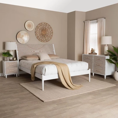Baxton Studio King 3pc Louetta Carved Contrasting Bedroom Set White/Natural Brown 1 Baxton Studio King 3pc Louetta Carved Contrasting Bedroom Set White/Natural Brown
