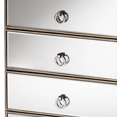 Ewan Mirrored 3 Drawer Nightstand Silver - Baxton Studio 4 Ewan Mirrored 3 Drawer Nightstand Silver - Baxton Studio - Image 4