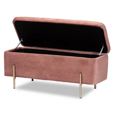 Rockwell Blush Velvet Metal Storage Bench Pink/Gold - Baxton Studio 1 Rockwell Blush Velvet Metal Storage Bench Pink/Gold - Baxton Studio
