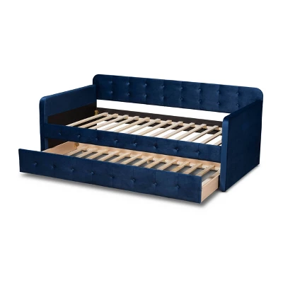 Jona Velvet Fabric Upholstered And Button Tufted Daybed With Trundle - Baxton Studio 4 Jona Velvet Fabric Upholstered And Button Tufted Daybed With Trundle - Baxton Studio - Image 4