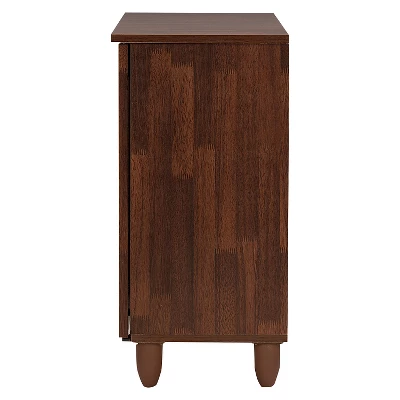 Fernanda Modern And Contemporary 3-Door Wooden Entryway Shoes Storage Wide Cabinet - Oak Brown - Baxton Studio 4 Fernanda Modern And Contemporary 3-Door Wooden Entryway Shoes Storage Wide Cabinet - Oak Brown - Baxton Studio - Image 4