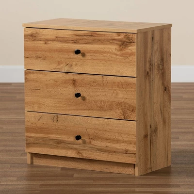 Decon Wood 3 Drawer Storage Chest Oak Brown - Baxton Studio 5 Decon Wood 3 Drawer Storage Chest Oak Brown - Baxton Studio - Image 5