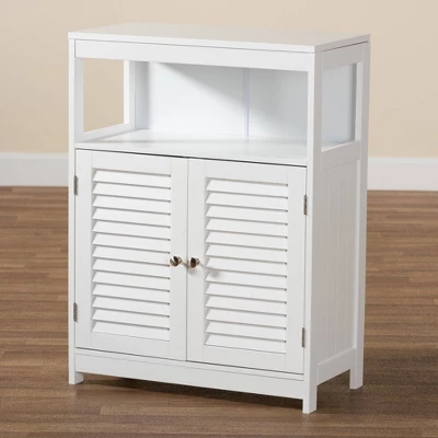 Rivera Wood And Metal 2 Door Bathroom Storage Cabinet White/Silver - Baxton Studio 8 Rivera Wood And Metal 2 Door Bathroom Storage Cabinet White/Silver - Baxton Studio - Image 8