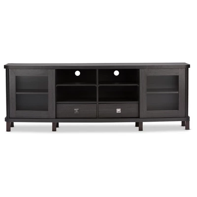 Walda Wood Cabinet With 2 Sliding Doors And 2 Drawers TV Stand For TVs Up To 70" Dark Brown - Baxton Studio 3 Walda Wood Cabinet With 2 Sliding Doors And 2 Drawers TV Stand For TVs Up To 70" Dark Brown - Baxton Studio - Image 3