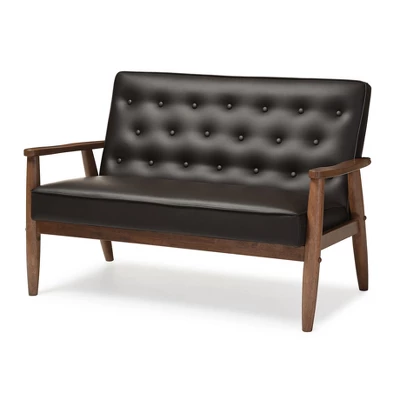 Sorrento Mid-Century Retro Modern Faux Leather Upholstered Wooden 2 Seater Loveseat - Baxton Studio 5 Sorrento Mid-Century Retro Modern Faux Leather Upholstered Wooden 2 Seater Loveseat - Baxton Studio - Image 5