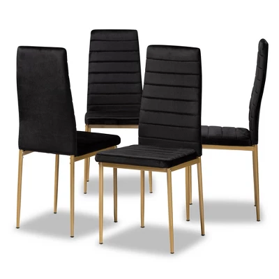 4pc Armand Velvet Fabric Upholstered And Metal Dining Chair Set - Baxton Studio 8 4pc Armand Velvet Fabric Upholstered And Metal Dining Chair Set - Baxton Studio - Image 8