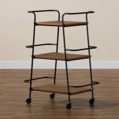 Small Bernard Rustic Industrial Metal And Wood 3 Tier Mobile Wine Bar Cart Black/Walnut - Baxton Studio 18 Small Bernard Rustic Industrial Metal And Wood 3 Tier Mobile Wine Bar Cart Black/Walnut - Baxton Studio -Baxton Studio GUEST 7b7ef752 ce3e 482f b796 fa2fd1bafbc6