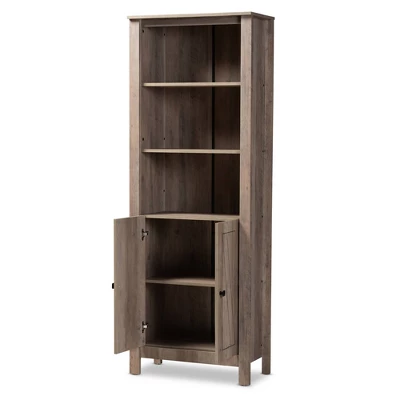75.4" Derek Wood 2 Door Bookcase Oak - Baxton Studio 1 75.4" Derek Wood 2 Door Bookcase Oak - Baxton Studio