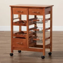 Crayton Wood And Metal Mobile Kitchen Storage Cart Oak Brown/Silver - Baxton Studio 24 Crayton Wood And Metal Mobile Kitchen Storage Cart Oak Brown/Silver - Baxton Studio -Baxton Studio GUEST 7bfd9649 17cd 4e56 a708 79f6b1e0c270