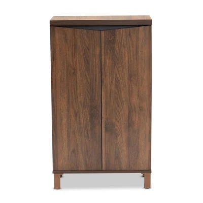 Talon Two-Tone Wood 2 Door Shoe Storage Cabinet Walnut Brown/Dark Gray - Baxton Studio 2 Talon Two-Tone Wood 2 Door Shoe Storage Cabinet Walnut Brown/Dark Gray - Baxton Studio - Image 2