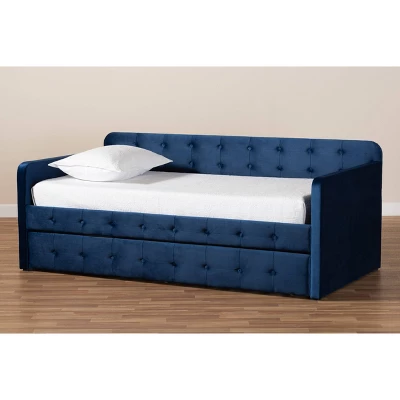 Jona Velvet Fabric Upholstered And Button Tufted Daybed With Trundle - Baxton Studio 8 Jona Velvet Fabric Upholstered And Button Tufted Daybed With Trundle - Baxton Studio - Image 8