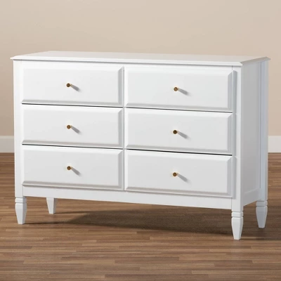 6 Drawer Naomi Wood Bedroom Dresser White/Gold - Baxton Studio 7 6 Drawer Naomi Wood Bedroom Dresser White/Gold - Baxton Studio - Image 7