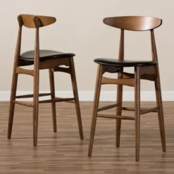 Set Of 2 Flora Mid-Century Modern Walnut Finished Wood Upholstered Barstools Black - Baxton Studio 12 Set Of 2 Flora Mid-Century Modern Walnut Finished Wood Upholstered Barstools Black - Baxton Studio -Baxton Studio GUEST 7dfc5d1f 3a84 48ae 8a14 e27238ac1c24