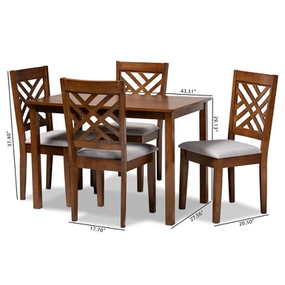 5pc Caron Fabric Upholstered Wood Dining Set Gray/Walnut - Baxton Studio 8 5pc Caron Fabric Upholstered Wood Dining Set Gray/Walnut - Baxton Studio - Image 8