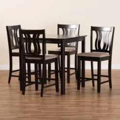 5pc Fenton Fabric Upholstered And Wood Pub Dining Set Dark Brown - Baxton Studio -Baxton Studio GUEST 7e49c749 d939 4eb1 9e0a cf377152036e