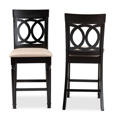 Set Of 2 Verina Upholstered Wood Counter Height Barstools Sand/Espresso - Baxton Studio 7 Set Of 2 Verina Upholstered Wood Counter Height Barstools Sand/Espresso - Baxton Studio - Image 7