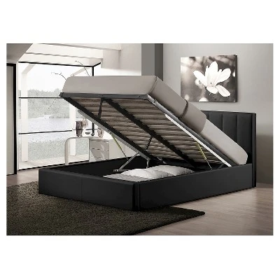 Queen Templemore Black Leather Contemporary Bed - Baxton Studio 4 Queen Templemore Black Leather Contemporary Bed - Baxton Studio - Image 4