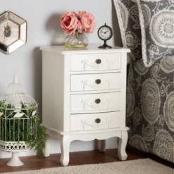 Callen Wood 4 Drawer Nightstand White - Baxton Studio