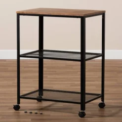 Verna Metal And Wood Kitchen Serving Cart Oak Brown/Black - Baxton Studio 9 Verna Metal And Wood Kitchen Serving Cart Oak Brown/Black - Baxton Studio -Baxton Studio GUEST 7fd54257 9a00 4696 9a50 4343d5962208