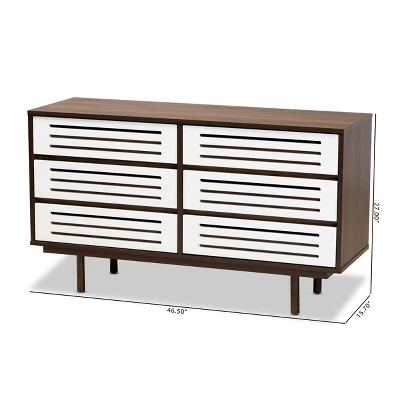 6 Drawer Wood Dresser And Meike Two-Tone Walnut/White - Baxton Studio 8 6 Drawer Wood Dresser And Meike Two-Tone Walnut/White - Baxton Studio - Image 8